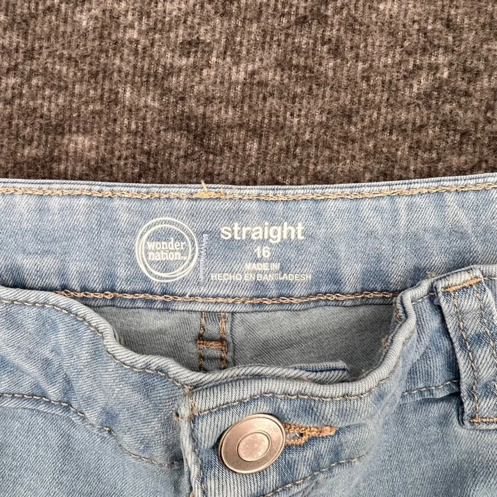 Wonder Nation Girls Straight Leg Jeans Light Wash Blue Size 16 Stretch Denim